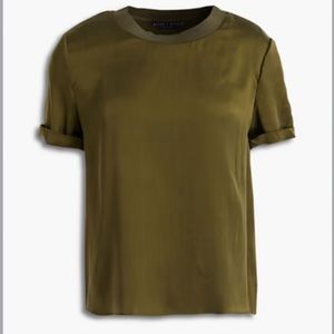 Alice + Olivia Braden Silk Blouse in Olive Green